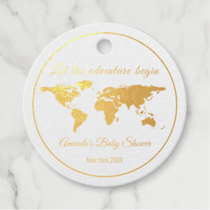 Lass der Adventure Begin Gold World Map Baby Dusch Geschenkanhänger