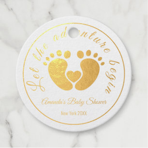 Lass der Adventure Begin Golden Feet Babydusche Geschenkanhänger