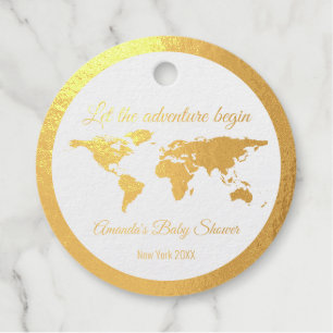 Lass der Adventure Begin Golden Globe Babydusche Geschenkanhänger