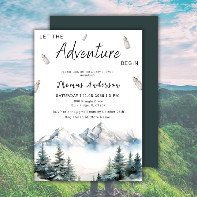 Lass der Adventure Begin Mountain Baby Dusche Einladung (Von Creator hochgeladen)