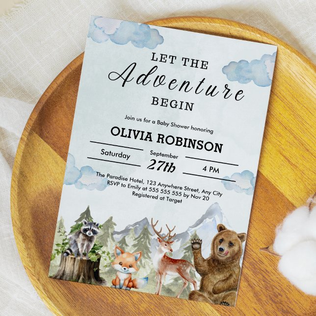 Lass der Adventure Begin Mountain Boy Baby Shower Einladung (Let the Adventure Begin Mountain Boy Baby Shower Invitation )