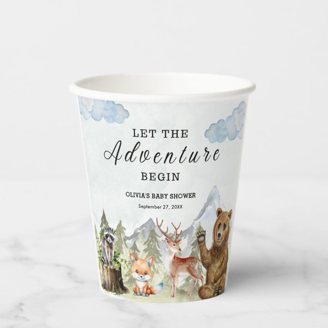 Lass der Adventure Begin Mountain Boy Baby Shower Pappbecher (Vorderseite)