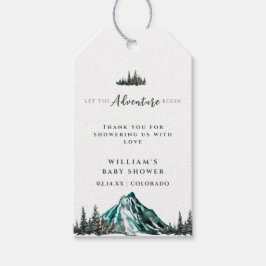 Lass der Adventure Begin Mountain Pine Baby Dusche Geschenkanhänger