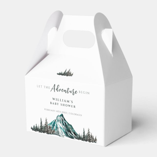 Lass der Adventure Begin Mountain Pine Baby Dusche Geschenkschachtel (Vorderseite)