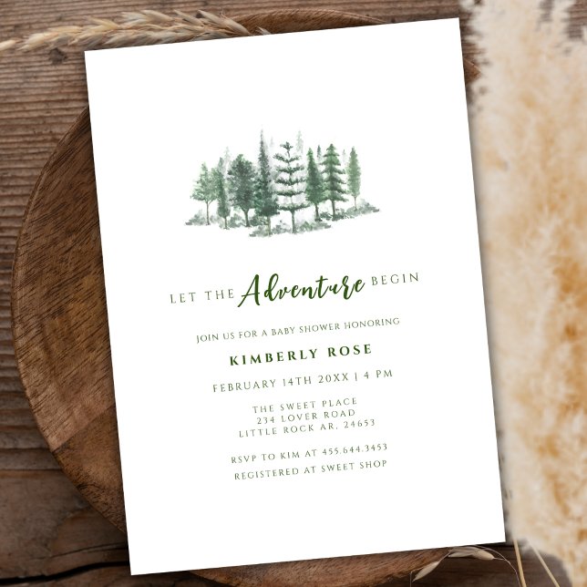 Lass der Adventure Begin Rustic Forest Baby Shower Einladung (Let The Adventure Begin Rustic Forest Baby Shower Invitation)