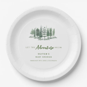 Lass der Adventure Begin Rustic Forest Baby Shower Pappteller