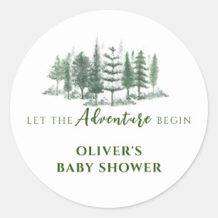 Lass der Adventure Begin Rustic Forest Baby Shower Runder Aufkleber