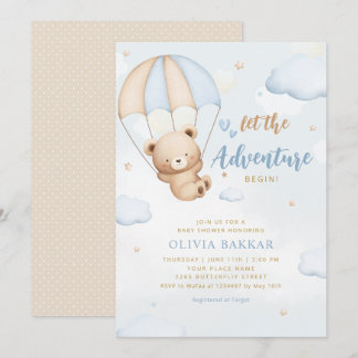 Lass der Adventure Begin Teddy Bear Baby Shower Einladung