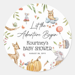 Lass der Adventure Begin' Woodland Baby Dusche Runder Aufkleber