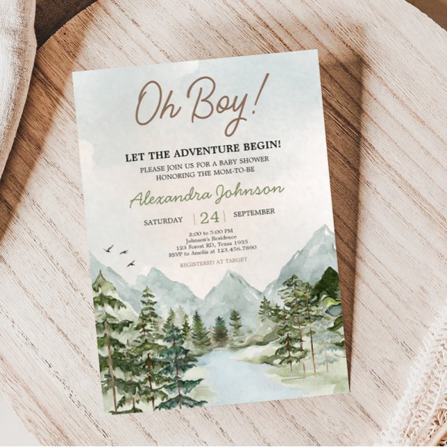 Lass der Adventure Begin Woodland Baby Shower Einladung (Forest Baby Shower Invitation)