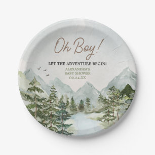 Lass der Adventure Begin Woodland Baby Shower Pappteller