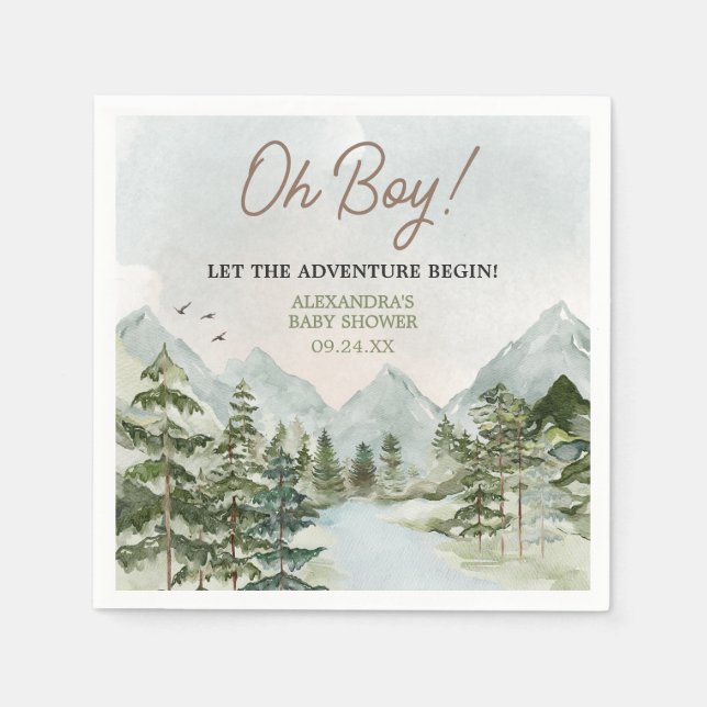 Lass der Adventure Begin Woodland Baby Shower Serviette (Vorderseite)