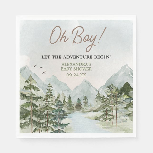 Lass der Adventure Begin Woodland Baby Shower Serviette (Vorderseite)