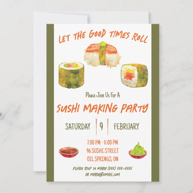 Lass der Good Times Roll, Sushi Themed Party Einladung (Vorderseite)