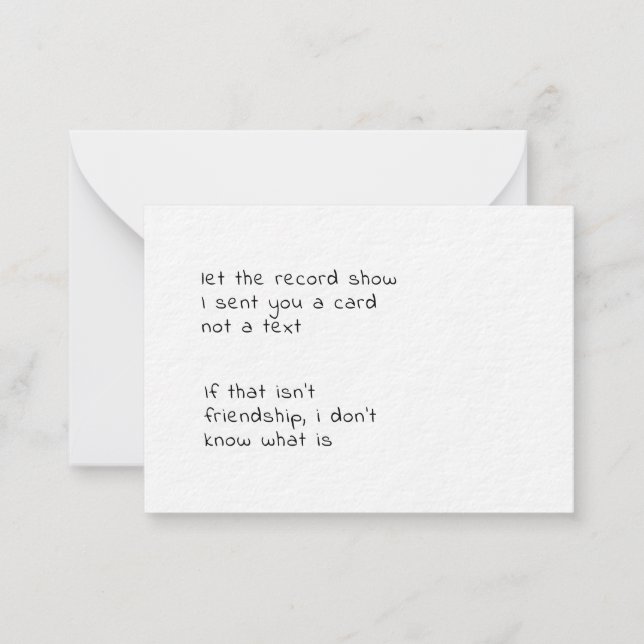 lass der Rekordshow, die ich dir geschickt habe, e Mitteilungskarte (Vorderseite)