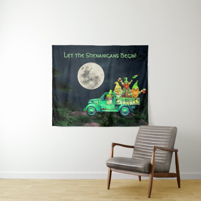 Lass der Shenanigans Begin Irish Gnomes Full Moon Wandteppich (Beispiel (Horizontal))