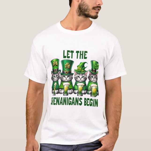 Lass der Shenanigans Begin St Patrick's - Cat T-Shirt (Vorderseite)