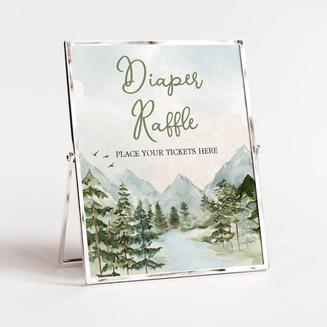 Lass des Abenteuer Begin Woodland Diaper Raffle Poster (Forest Baby Shower Diaper Raffle Sign)