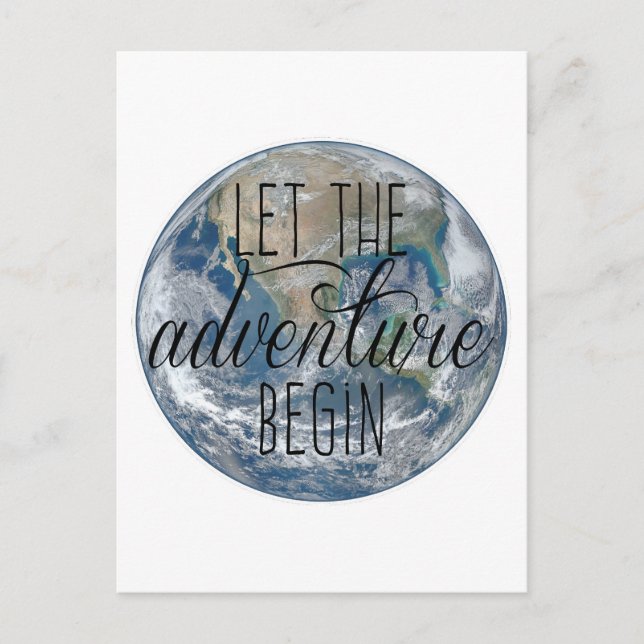 Lass des Abenteuers beginnen Tasse, Zitat Postkarte (Vorderseite)