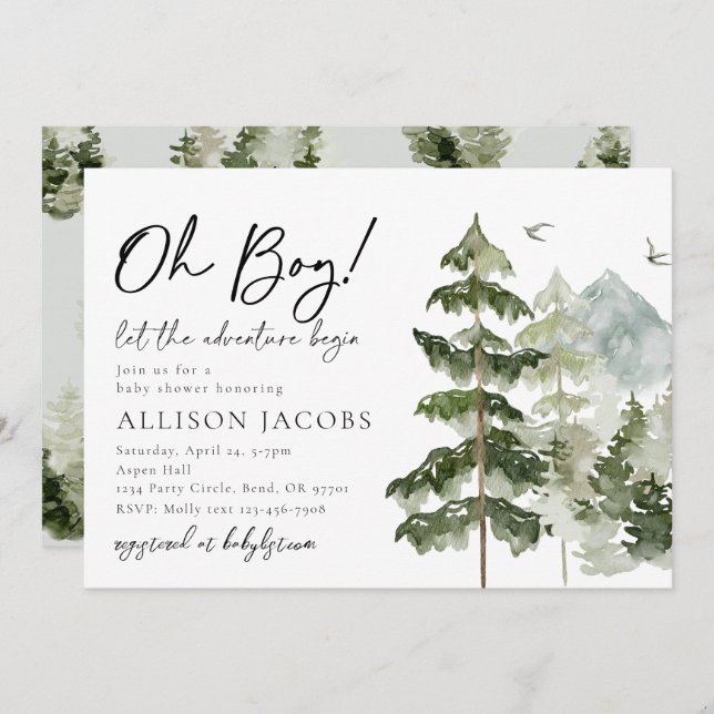 Lass des Adventure Begin Baby Shower Einladungen (Vorne/Hinten)