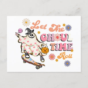 Lass des Ghoul Time Roll Retro Halloween Postkarte