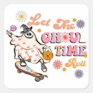 Lass des Ghoul Time Roll Retro Halloween Quadratischer Aufkleber