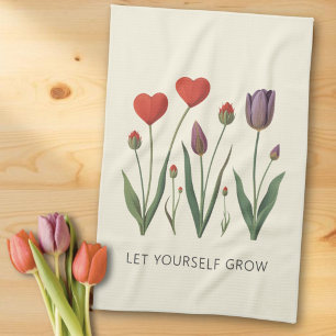 Lass dich wachsen Florales Herz Tulpen Kunst Geschirrtuch
