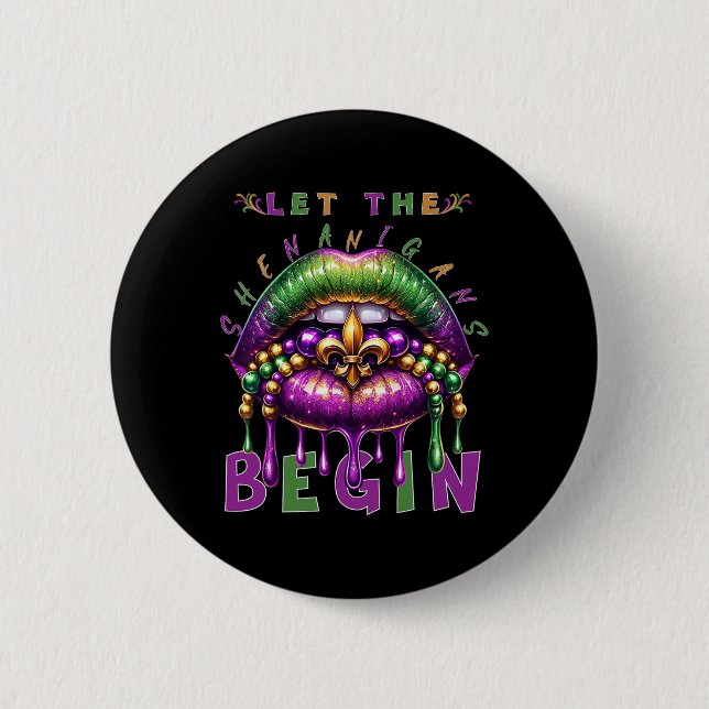 Lass die Shenanigans Begin Mardi Gras Lips Kinder  Button (Vorderseite)