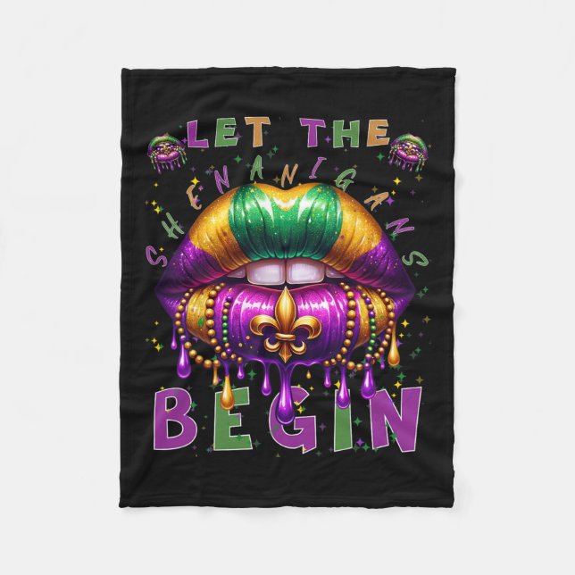 Lass die Shenanigans Begin Mardi Gras Lips Kinder  Fleecedecke (Vorderseite)