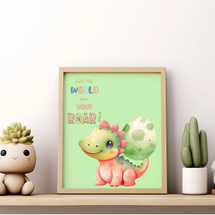 Lass die Welt Dein Brüllen hören! Süße Wasserfarbe Poster