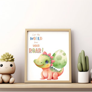 Lass die Welt Dein Brüllen hören! Süße Wasserfarbe Poster