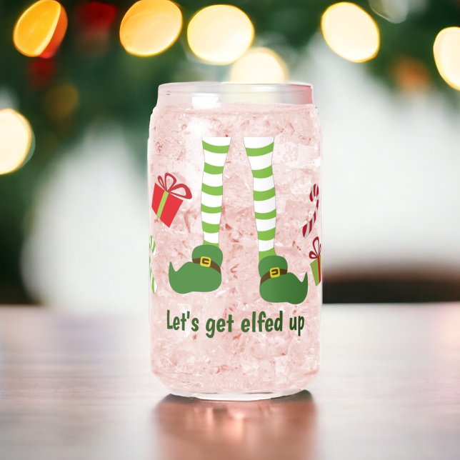 Lass erledigt humorvolle Weihnachten Dosenglas (Lets Get Elfed Up Humorous Christmas Can Glass from Ricaso. Fun holiday themed glass in trendy style)