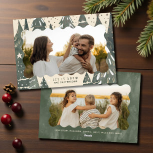 Lass es 2 Foto Weihnachtsbäume der Familie schnee. Feiertagskarte