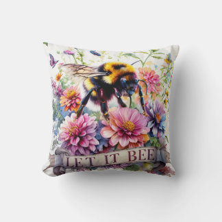 Lass es Biene – Aquarell Hummel Frühlingsflorales Kissen