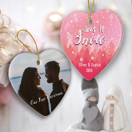 Lass es Schnee Erste Weihnachtsfeier Foto Pink Ornament