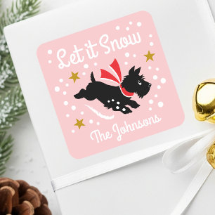 Lass es Schnee Niedlich Scottie Dog Weihnachtsname Quadratischer Aufkleber