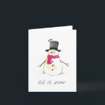 Lass es Schnee Snowman Feiertagskarte<br><div class="desc">Wasserfarbe Snowman mit einem Kicherpferd auf seinem Hut. Karte mit der Meldung "Let it Snow" verziert.</div>