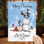 Lass es Schnee Snowman Frohe Weihnachten 3 Foto<br><div class="desc">Senden Sie Ihre Weihnachtswünsche/-nachrichten mit diesem Niedlichen Let It Snow Snowman Merry Christmas 3 Foto Holiday Card, die einen Wasserfarbenschneemann und niedliche Kardinal enthält, um Ihre Begrüßungsbotschaft zu markieren.(1)Sie können den Familiennamen und das Jahr sowohl vor als auch hinter der Karte personalisieren.(2)Sie können auch 3 Ihrer Lieblings-Fotos hinzufügen (3) Für...</div>