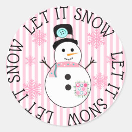 Lass es Schnee Snowman Pink Weihnachtskleber. Runder Aufkleber