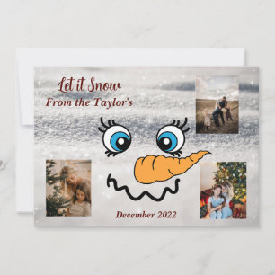 Lass es Schnee Snowman Weihnachts-Fotokarte Feiertagskarte