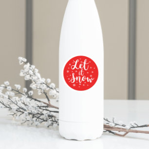 Lass es Schnee Weihnachten Rote weiße Schneeflocke Runder Aufkleber