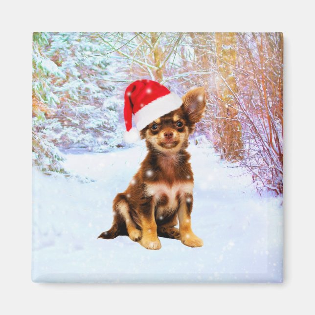 Lass es Schnee Weihnachtsfeiertag Chihuahua Hund Magnet (Vorne)