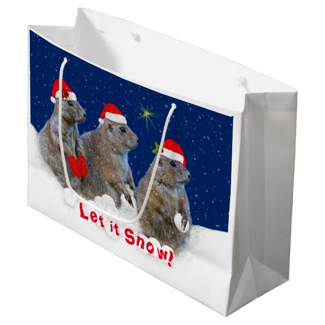 Lass es Schnee Weihnachtsgeschenk Tasche Große Geschenktüte (Vorderseite Schrägansicht)