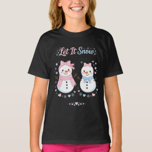 Lass es schneien Rosa Schleife Schneemann Pastell T-Shirt