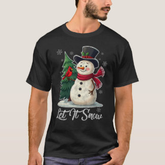Lass es schneien - Schneemann mit Kardinal Vintag T-Shirt