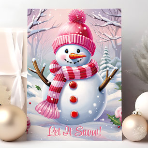 Lass es schneien Süßer rosa Schneemann Feiertagskarte