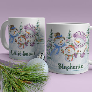 Lass es schneien Süßer Schneemann Personalisiertes Kaffeetasse