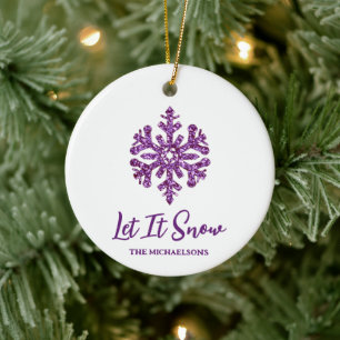 Lass es schneien Violette Schneeflocke Keramik Ornament