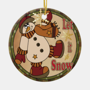 Lass-es-Schneien-Weihnachts-Schneemann-Ornament Keramik Ornament
