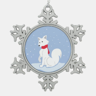 Lass es schneit! (Arctic Fox) Schneeflocken Zinn-Ornament